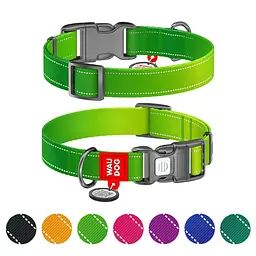 Нашийник для собак нейлоновий Waudog Nylon Mono з QR паспортом світловідбивний L салатовий - мініатюра 2