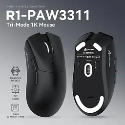 Ігрова ультралегка миша ATTACK SHARK R1 з сенсором PAW3311, Чорний - мініатюра 6