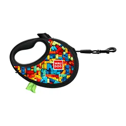 Повідець для собак WAUDOG R-leash з контейнером для пакетів "Блоки", світловідбивна стрічка, L (257-4056)