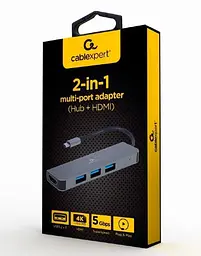 USB-Хаб Cablexpert USB-C 3хUSB3.1 метал, Grey (A-CM-COMBO2-01) - мініатюра 2