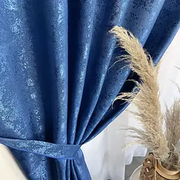 Жакардові штори синього кольору 2шт. 150х270 з білим шифоновим тюлем 400х270, на тасьмі ALBO pbe0052679 - мініатюра 2