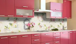 Вініловий кухонний фартух Троянди Лист наклейка для кухні ПВХ Квіти Абстракція Бежевий Happy Pocket Z181488 - мініатюра 2