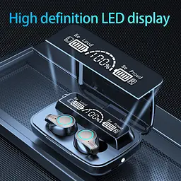 Бездротові стерео навушники M18 TWS, індикатор заряду, ліхтарик + LED дисплей чорні - мініатюра 3