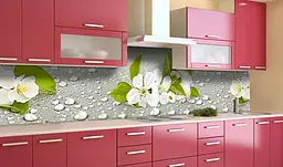 Вініловий кухонний фартух Happy Pocket Квіти яблуні Краплі води наклейка для кухні ПВХ Текстури Сірий Z181861 - мініатюра 3