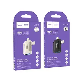 Перехідник Hoco UA31F iP male/Type-C male to USB female OTG 2 в 1 adapter чорний - мініатюра 4