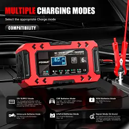 Автомобільний зарядний пристрій Foxsur FBC1206F 12V/6А Автоматичний імпульсний з функцією відновлення Red (19424) - мініатюра 12