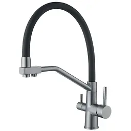 Змішувач для кухні на дві води з гнучким виливом Zerix FUL-021 graphite refl.black ZX5999, Графіт