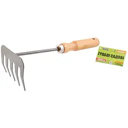 Граблі штиреві прямі садові MasterTool 255 x 95 мм ручка дерево