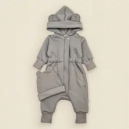 Ромпер-комбінезон тринитка з шапочкою Gray olive зріст 86 см (12 – 18 місяців) Malena Сірий
