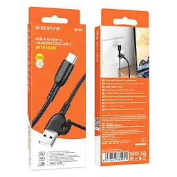 Кабель для заряджання з гачком USB Borofone BX91 USB-Type C 3A 1 м Black - мініатюра 3