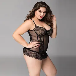 Мереживний корсет JSY «Сексуальна Белла» Plus Size Black, дрібна сітка, гіпюр, чашки з кісточками - мініатюра 4