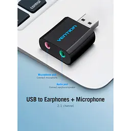 Звукова плата Vention Audio USB 2х3,5mm jack Metal (VAB-S17-B) - мініатюра 6