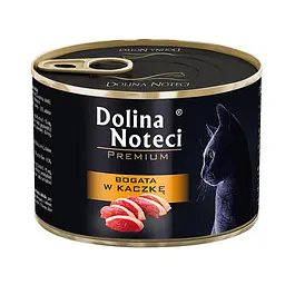 Вологий корм для котів Dolina Noteci Premium м'ясні шматочки в соусі з качкою банка 185 г