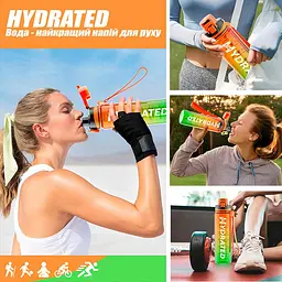 Спортивна пляшка для води Hydrated 1000 мл, фітнес пляшка в зал для фітнесу, велика фляга оранжево-зелена - мініатюра 7