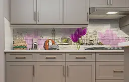 Кухонний фартух Весна в Лондоні вінілова наклейка для кухні ПВХ тюльпани Квіти Бежевий Happy Pocket Z181359 - мініатюра 4