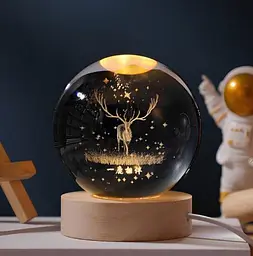 Декоративний Новорічний 3D нічник Кришталева Куля 8 см · Настільна лампа - світильник з 3D ефектом з новорічною тематикою - мініатюра 5