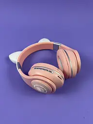 Навушники рожеві Bluetooth з вушками котика C64092, з підсвіткою, мікрофоном, картою пам'яті та AUX, 400 mAh - мініатюра 2