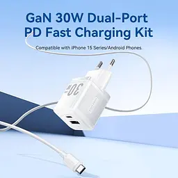 Зарядний пристрій Vention 30W 2×USB (USB-A/USB-C) з кабелем USB-C M-M White (TZ-FEQW0-EU-01) - мініатюра 5