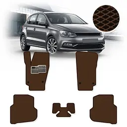 Килимки в салон EVA для Volkswagen Polo V 2009-2017 з підп'ятником Коричневі 5 шт