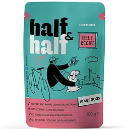 Набір вологих кормів Half & Half 5+1 для дорослих собак, шматочки з яловичиною в соусі (6 шт. x 100 г) - мініатюра 3