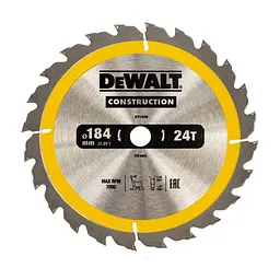 Диск пиляльний DeWALT CONSTRUCTION, 184 х 16 мм, 24z (ATB), 16 градусів (DT1939)