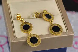 Сережки гвоздики Xuping Jewelry два кола з чорною серединкою 3.5 см лимонні - мініатюра 3