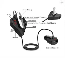 Аудіо трансмітер FM MOD. V11 Bluetooth V5.0 + EDR гарнітура - мініатюра 3