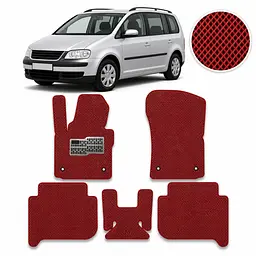 Килимки в салон EVA для Volkswagen Touran I / II 2003-2015 (Металевий підп'ятник) Червоні 5 шт