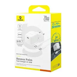 Мережевий зарядний пристрій Baseus Palm Fast Charger Type-C 20W + Cable Type-C to Type-C P10111602213-01 White - мініатюра 8