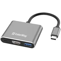 Концентратор ColorWay USB-C 3-in-1 USB 3.0 + HDMI 4K + USB-C PD100W (CW-HUB08)
