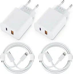 Комплект зарядок PD/QC 20W USB-A+USB-C з кабелями Lightning 2 м