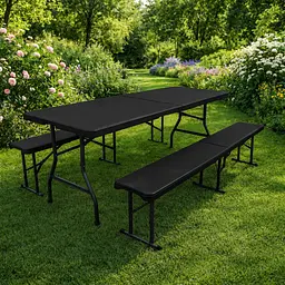 Комплект складаних меблів PRIMA GARDEN стіл 180 см і 2 лавки, садовий набір (Чорний) - мініатюра 5
