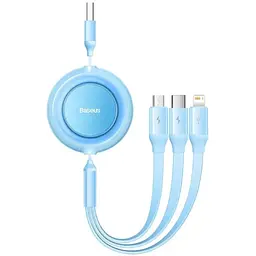 Кабель Baseus Bright Mirror 2 Series Retractable 3 in 1 Fast Charging Data Cable USB to M+L+C 3.5A 1.1 м Sky блакитний