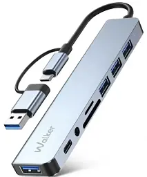 Хаб Walker WHUB-53 8in1 USB-A/C Silver