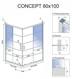 Душова кабіна Rea Concept 80x100 black REA-K6389, Чорний, Універсальна, прозорий - мініатюра 5