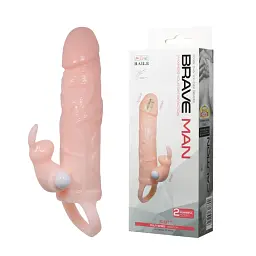 Насадка на пеніс Baile Brave Men Vibro Penis Sleeve Flesh with Bunny, 16.4 см (тілесний) - мініатюра 8