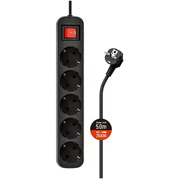 Мережевий фільтр живлення ColorWay CW-PSEA55BK, 5 розеток/ 5M black (CW-PSEA55BK)