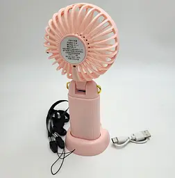 Вентилятор акумуляторний міні зі складною ручкою LED дисплей USB діаметр 9см ручний та настільний Handy Mini Fan Z9 рожевий - мініатюра 3