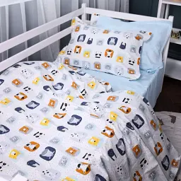 Дитячий комплект постільної білизни MirSon Poplin Line Kids 09 Sleeping Animals 110х140 см блакитний (2200009720420) - мініатюра 2