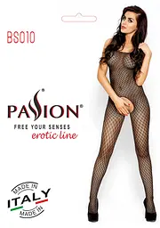 Бодістокінг Passion BS010 black, комбінезон, дрібна сіточка