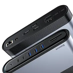 Мультипортовий адаптер USB Хаб Baseus Working Station Three-Screen Multifunctional Type-C CAHUB-BG0G Grey - мініатюра 4