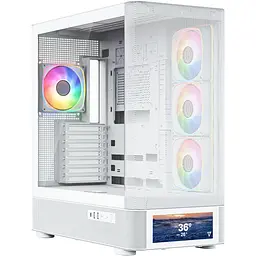 Корпус ModeCom VOLCANO AQ500 ARGB MIDI FRONT LCD 6,2” 4x120mm fans WHITE без БЖ ATX