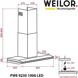 Витяжка Weilor PWE 9230 SS 1000 LED - мініатюра 8