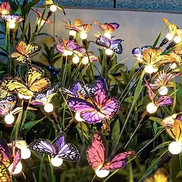 Світильники Firefly butterflies на сонячних батареях з зеленим листям і метеликами садові 2 шт - мініатюра 4