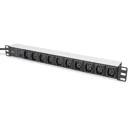 Digitus Блок розеток 1U, 10xC13, 10A, 250V, запобіжник, вилка C14