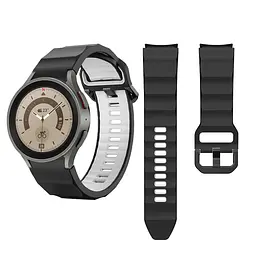 Браслет Ribbed Samsung Galaxy Watch 6 Classic 43mm 6 Classic 47mm - чорно-білий ширина кріплення 20мм силікон Watchbands (W11-8WB88146950) - мініатюра 4