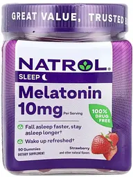 Мелатонін для сну Natrol Melatonin Gummies 10 мг 90 жевальних цукерок полуниця