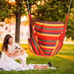 Підвісне крісло-гамак вуличний Гавайський 100х130 см до 150 кг Червоний у смужку - мініатюра 3