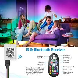 Світлодіодна стрічка Mexllex Led Strip Light 15M, Bluetooth APP і пульт дистанційного керування, Music Sync Changing Color RGB SMD - мініатюра 6
