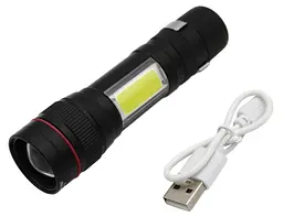 Ліхтар ручний акумуляторний T6 зі скобою та бічним СОВ Zoom з/в USB ліхтарик X-Balog Police BL-520